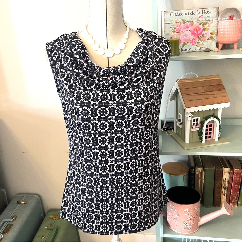 PerSeption Concept Black Purple and White Patterned Blouse